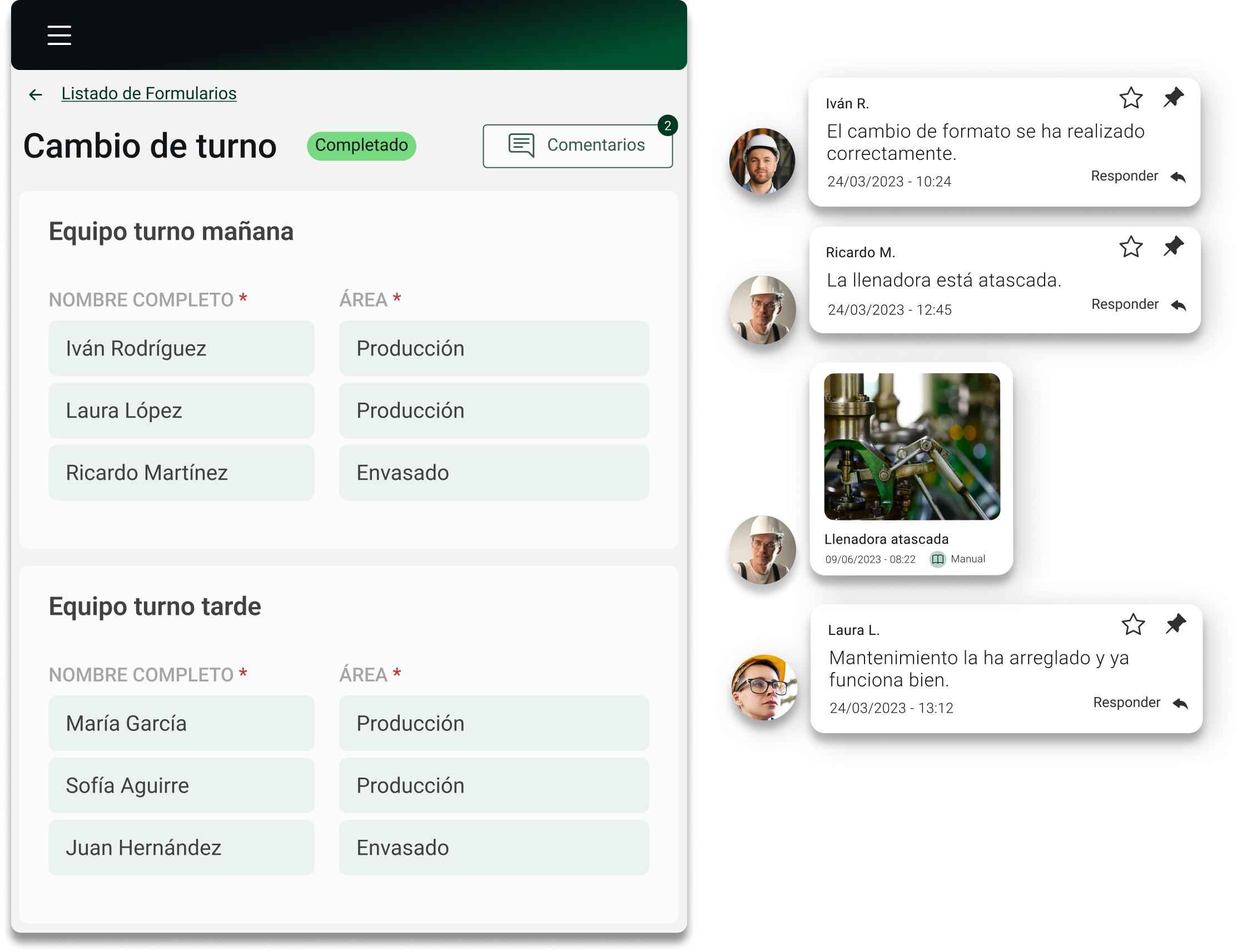 Software Control de Producción: Cambio de turno